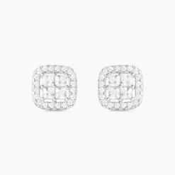 Boucles D'oreilles Puces Justina Argent Blanc Oxyde De Zirconium