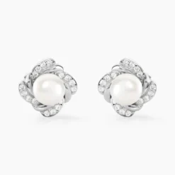 Boucles D'oreilles Puces Laetoria Argent Blanc Perle De Culture Oxyde
