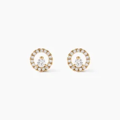 Boucles D'oreilles Puces Lila Plaqué Or Jaune Oxyde De Zirconium