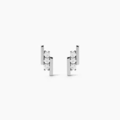 Boucles D'oreilles Puces Lousie Argent Blanc Oxyde De Zirconium