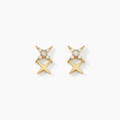Boucles D'oreilles Puces Lumiere Or Jaune Oxyde De Zirconium