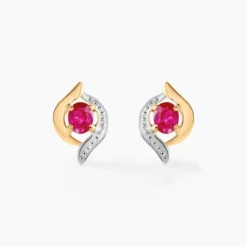 Boucles D'oreilles Puces Lydia Or Bicolore Rubis