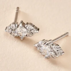 Boucles D'oreilles Puces Mascaret Argent Blanc Oxyde De Zirconium