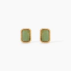 Boucles D'Oreilles Puces Memory Plaqué Or Jaune Aventurine