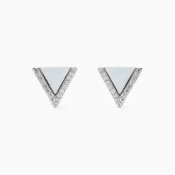 Boucles D'oreilles Puces Mori Argent Blanc Oxyde De Zirconium Et Nacre