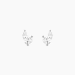 Boucles D'oreilles Puces Navette Argent Blanc Oxyde De Zirconium