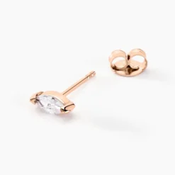 Boucles D'oreilles Puces Navette Argent Rose Oxyde De Zirconium