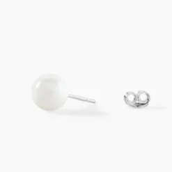 Boucles D'oreilles Puces Orbe Argent Blanc Céramique
