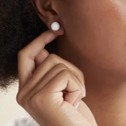 Boucles D'oreilles Puces Orbe Argent Blanc Céramique
