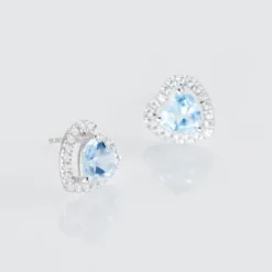 Boucles D'oreilles Puces Or Blanc Ashraf Topazes Oxydes De Zirconium