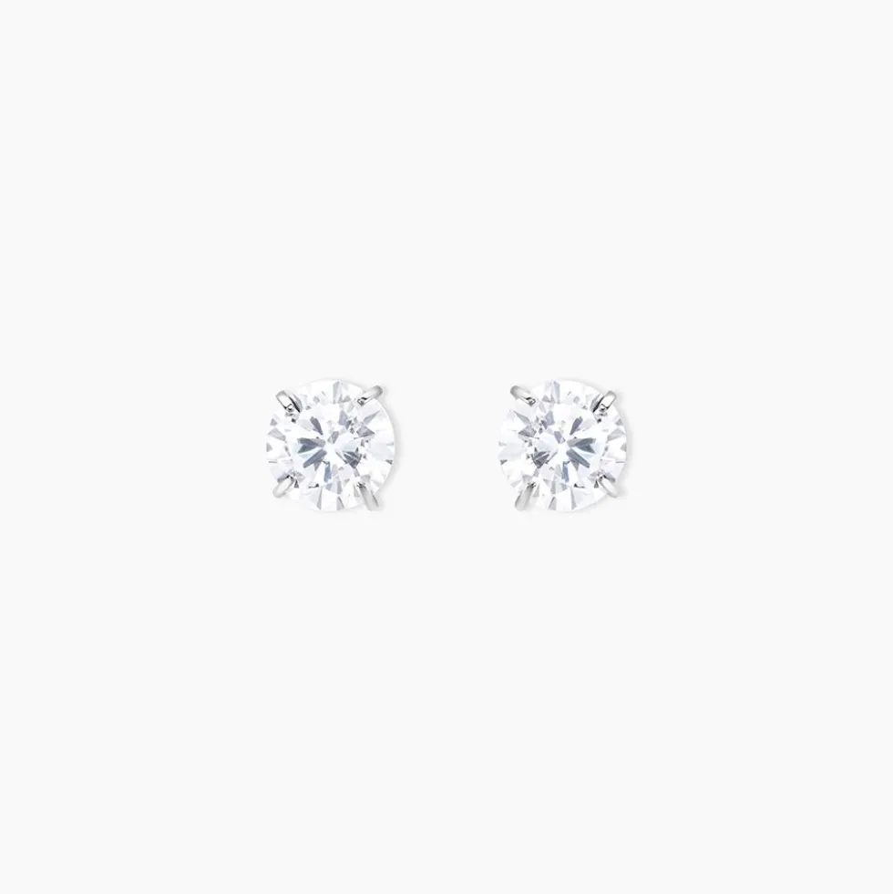 Boucles D'oreilles Puces Or Blanc Katherina Oxyde De Zirconium