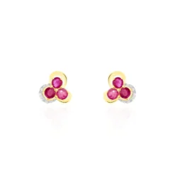 Boucles D'oreilles Puces Orchidea Or Jaune Diamant Et Rubis