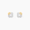 Boucles D'Oreilles Puces Or Jaune Argent Blanc Oxyde De Zirconium