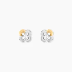 Boucles D'Oreilles Puces Or Jaune Argent Blanc Oxyde De Zirconium