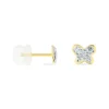 Boucles D'oreilles Puces Or Jaune Cercis Strass