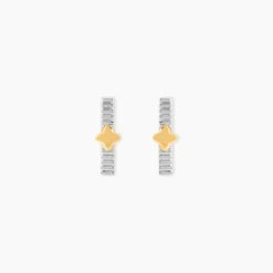 Boucles D'Oreilles Puces Or Jaune Argent Blanc