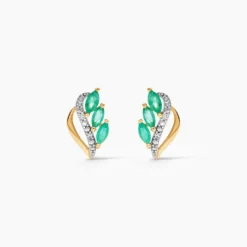 Boucles D'oreilles Puces Or Jaune Sheelagh Emeraudes Diamants