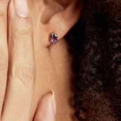 Boucles D'oreilles Puces Or Jaune Prudencia Améthystes