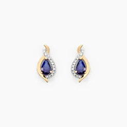 Boucles D'oreilles Puces Or Jaune Angelika Saphir