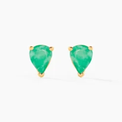 Boucles D'oreilles Puces Or Jaune Pluie D'Eclat Emeraude
