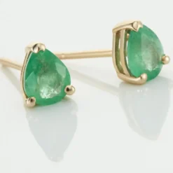 Boucles D'oreilles Puces Or Jaune Pluie D'Eclat Emeraude