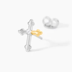 Boucles D'Oreilles Puces Or Jaune Argent Blanc Oxyde De Zirconium