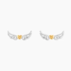 Boucles D'Oreilles Puces Or Jaune et Argent Blanc