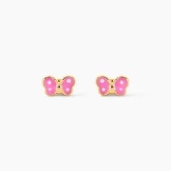Boucles D'oreilles Puces Papillon Rose Or Jaune