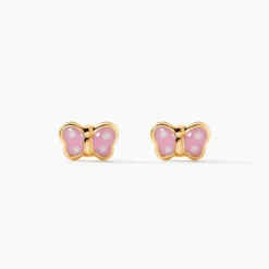 Boucles D'oreilles Puces Papillon Rose Or Jaune
