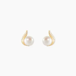 Boucles D'oreilles Puces Pearly Or Jaune Perle De Culture Et Oxyde