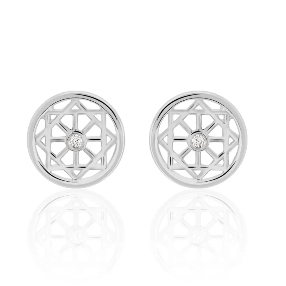 Boucles D'oreilles Puces Peinda Argent Blanc Oxyde De Zirconium