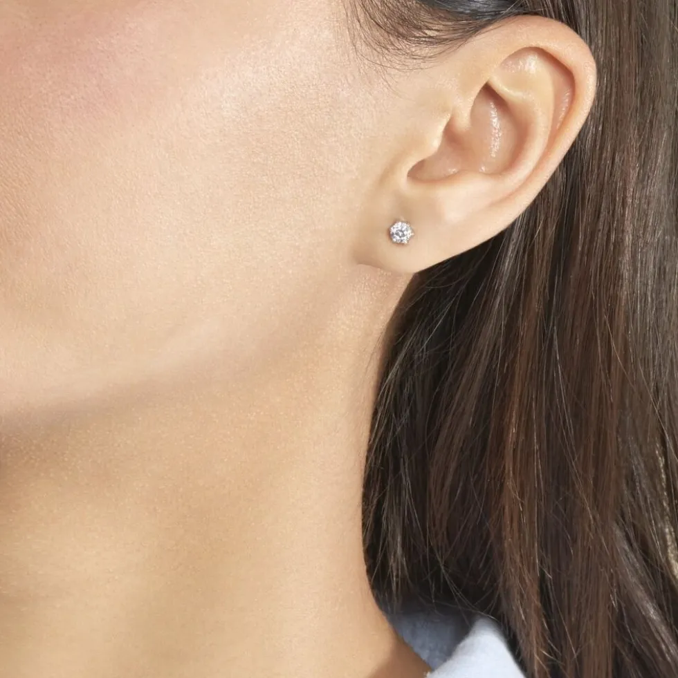 Boucles D'oreilles Puces Petrine Argent Blanc Oxyde De Zirconium