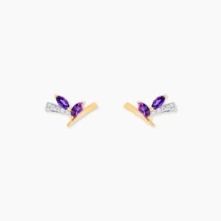 Boucles D'oreilles Puces Petras Or Jaune Améthyste Oxyde De Zirconium