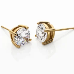 Boucles D'oreilles Puces Phebus Him Acier Doré Oxyde De Zirconium