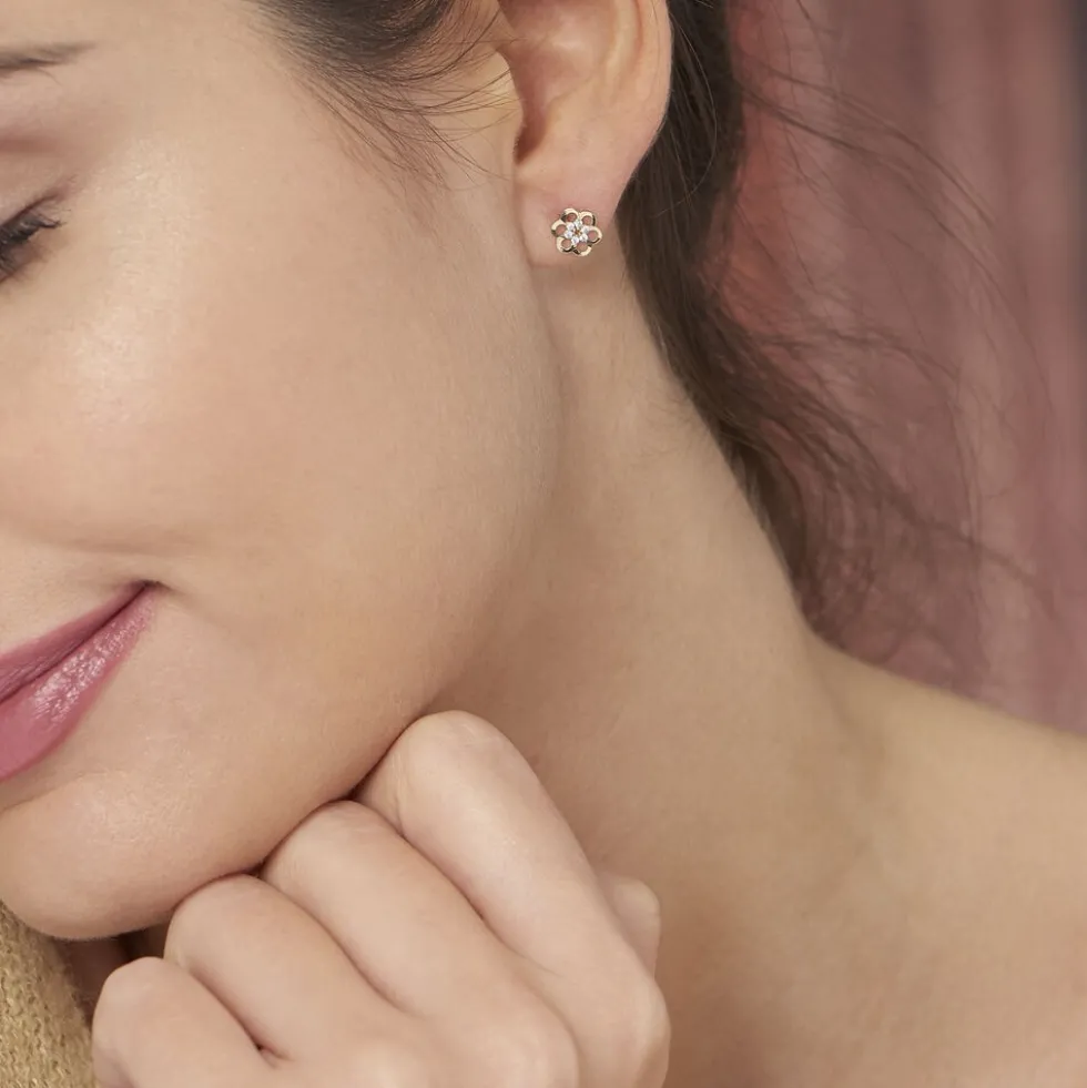 Boucles D'oreilles Puces Philine Fleur Or Jaune Oxyde De Zirconium