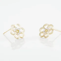 Boucles D'oreilles Puces Philine Fleur Or Jaune Oxyde De Zirconium
