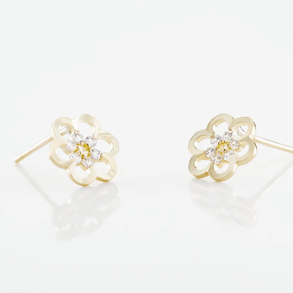 Boucles D'oreilles Puces Philine Fleur Or Jaune Oxyde De Zirconium