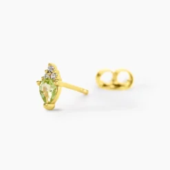 Boucles D'Oreilles Puces Poem Argent Jaune Péridot Oxyde De Zirconium