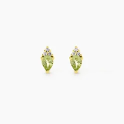 Boucles D'Oreilles Puces Poem Argent Jaune Péridot Oxyde De Zirconium