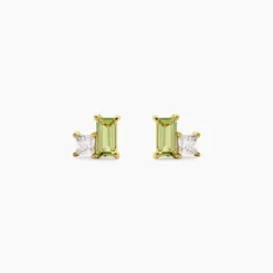 Boucles D'Oreilles Puces Poem Argent Jaune Péridot Oxyde De Zirconium
