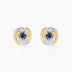 Boucles D'oreilles Puces Potentille Or Jaune Saphir
