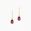 Boucles D'oreilles Puces Rhodolite Goutte Or Jaune Rhodolite