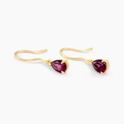 Boucles D'oreilles Puces Rhodolite Goutte Or Jaune Rhodolite