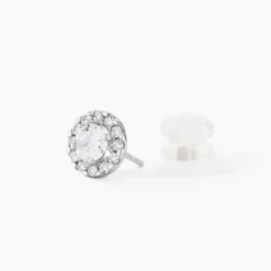 Boucles D'oreilles Puces Rosalie Or Blanc Oxyde De Zirconium