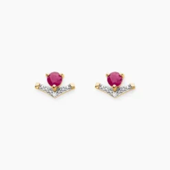 Boucles D'oreilles Puces Sabella Or Jaune Rubis Diamant