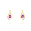 Boucles D'oreilles Puces Sagesse Or Jaune Rubis Et Diamant