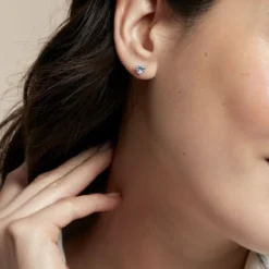 Boucles D'oreilles Puces Salona Or Blanc Topaze