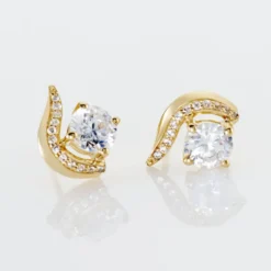Boucles D'oreilles Puces Sevde Or Jaune Oxyde De Zirconium