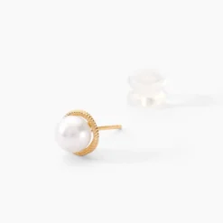 Boucles D'oreilles Puces Siera Or Jaune Perle De Culture