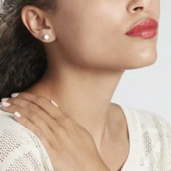 Boucles D'oreilles Puces Solene Argent Blanc Céramique